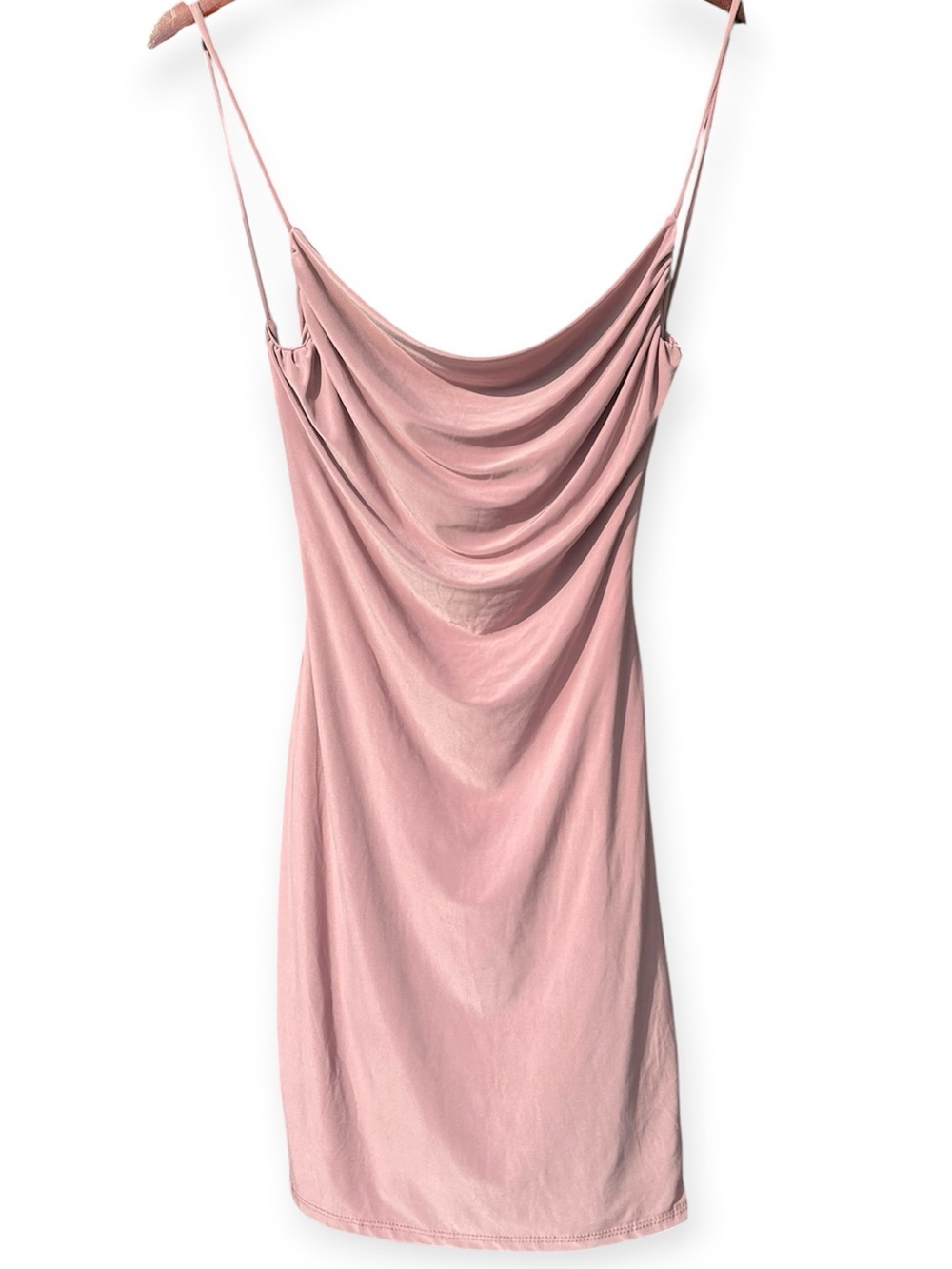 NWT 21 Saints Dusty Pink/Mauve cowl-neck, open back w/ Cross Straps Mini Dress